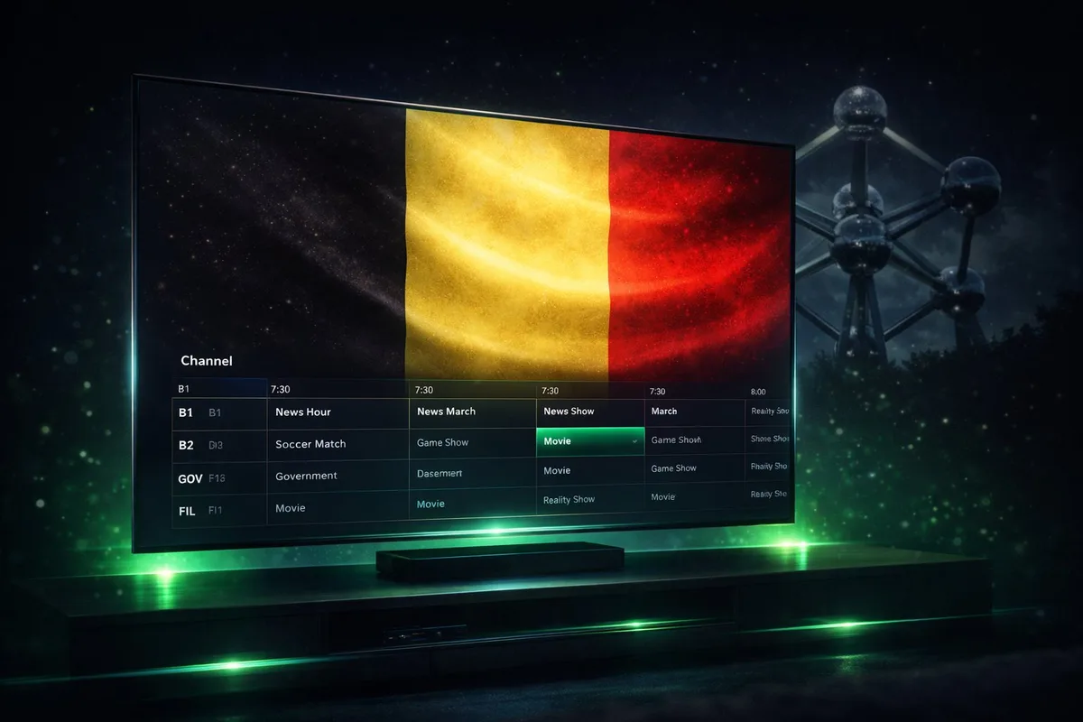 IPTV Belgique - Smart TV avec drapeau belge et Atomium