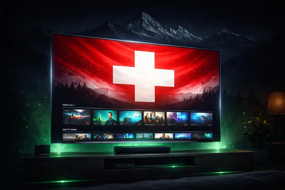 IPTV Suisse - Smart TV avec drapeau suisse et chaînes romandes